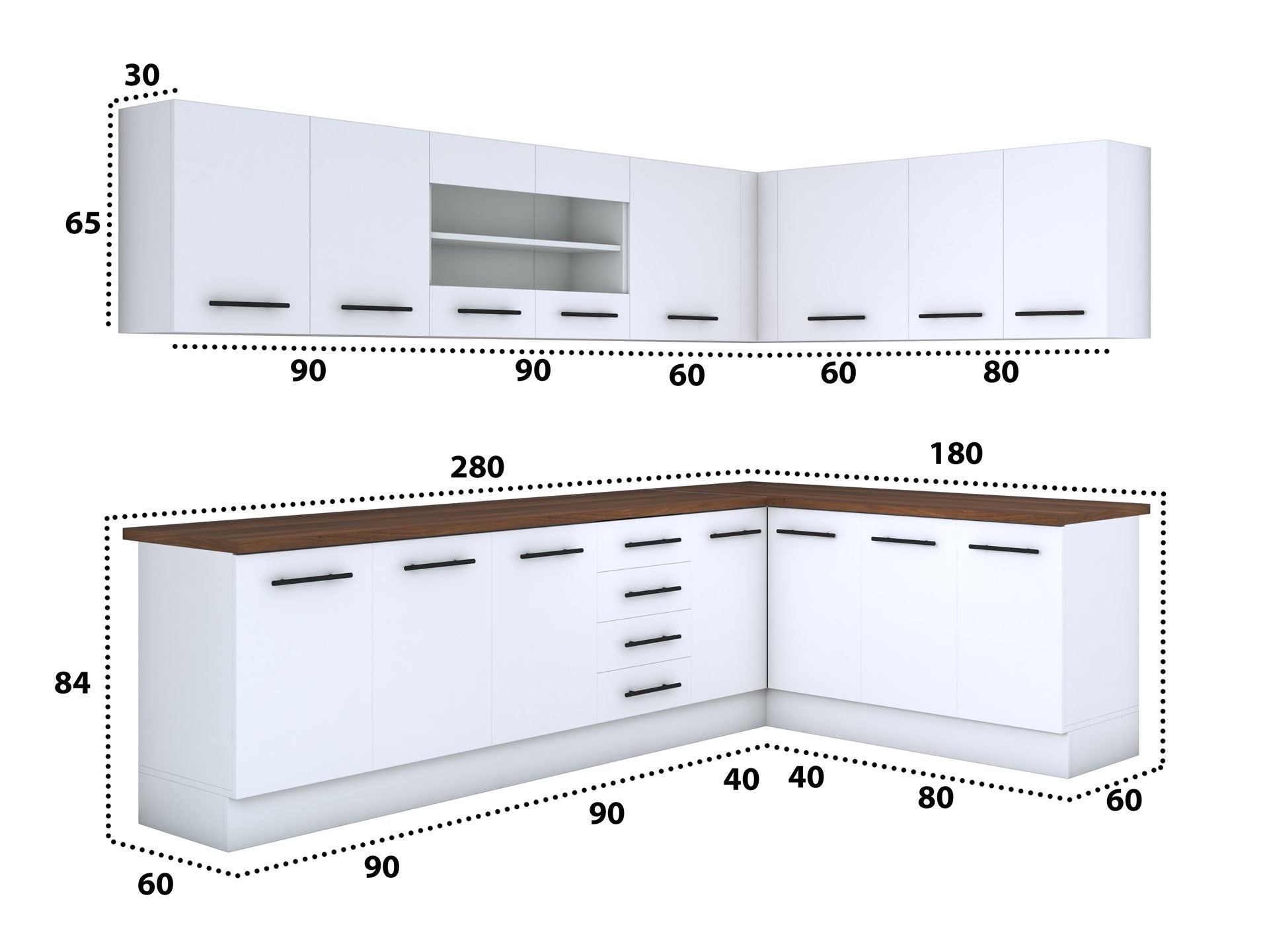 Bucatarie de colt Alfa, Cu vitrina, Blat termic