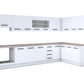 Bucatarie de colt Alfa, Corp hota, Corp cuptor, Cu vitrina, Blat termic