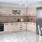 Bucatarie de colt Alfa, Corp hota, Corp cuptor, Cu vitrina, Blat termic