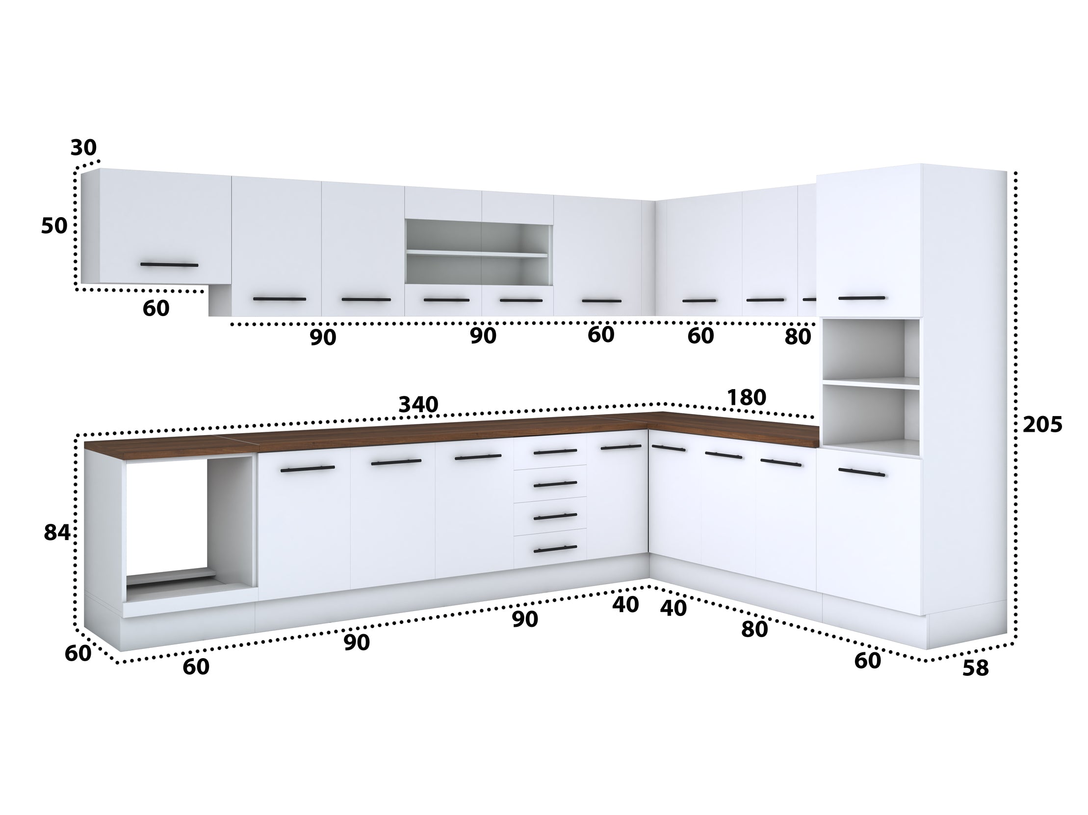 Bucatarie de colt Alfa, Soldat, Corp cuptor, Corp hota, cu vitrina, Blat termic