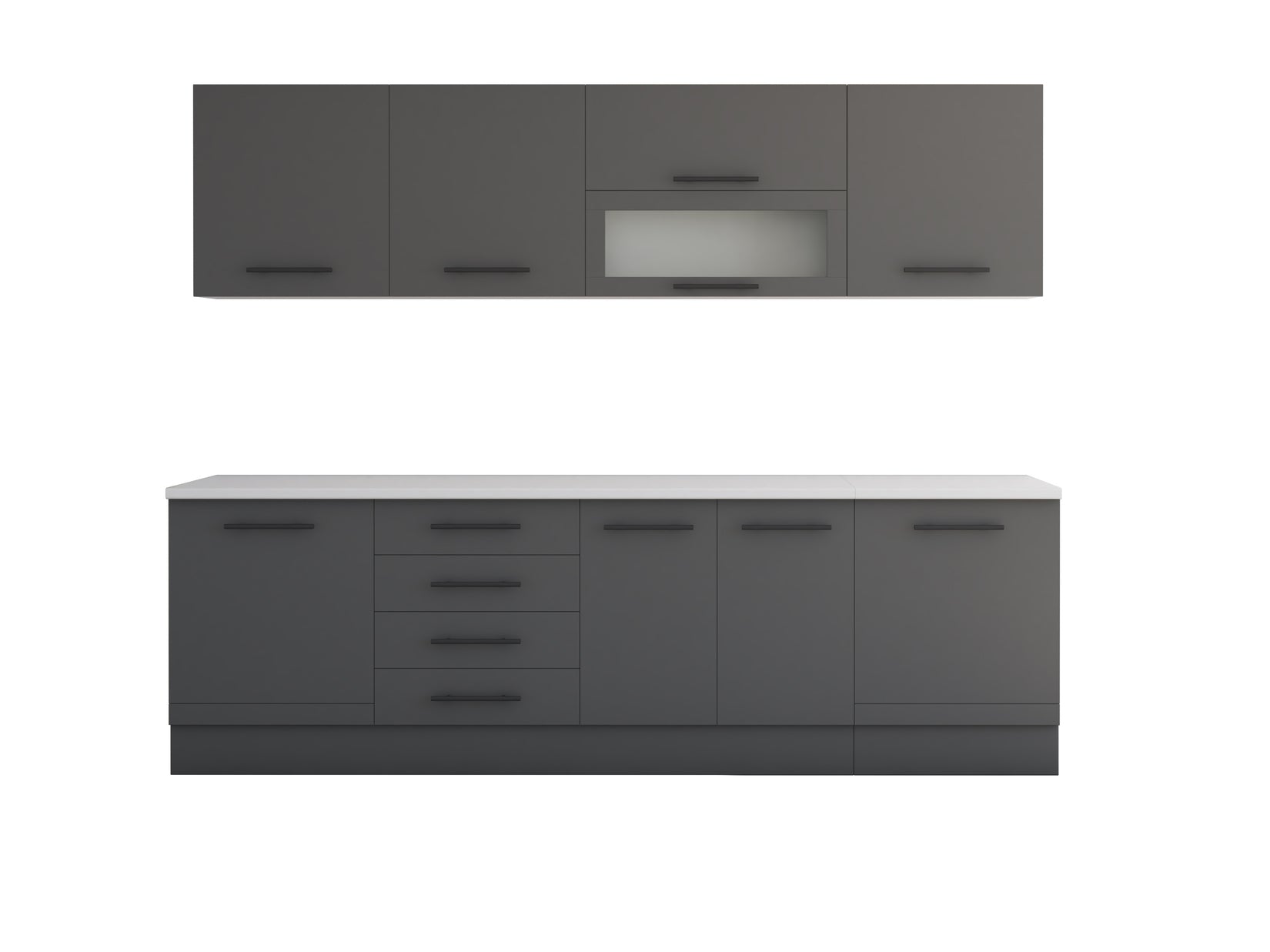 Bucatarie Alfa 260, Cu vitrina, Gri, Blat termic