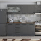Bucatarie Alfa, 240cm, cu soldat, vitrina si blat termic