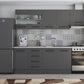 Bucatarie Alfa, 240cm, cu soldat, vitrina si blat termic