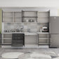 Bucatarie Alfa 260, Cu vitrina, Gri lucios, Blat termic
