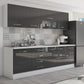 Bucatarie Alfa 260, Cu vitrina, Gri lucios, Blat termic