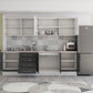 Bucatarie Alfa 260, Cu vitrina, Gri/Alb lucios, Blat termic