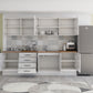 Bucatarie Alfa 260,alb-lucios cu vitrina, blat termic
