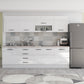 Bucatarie Alfa 260,alb-lucios cu vitrina, blat termic
