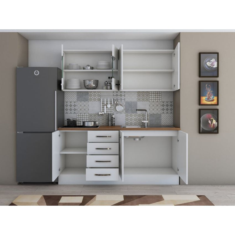Bucatarie Alfa, 180cm, cu vitrina si blat termic-14