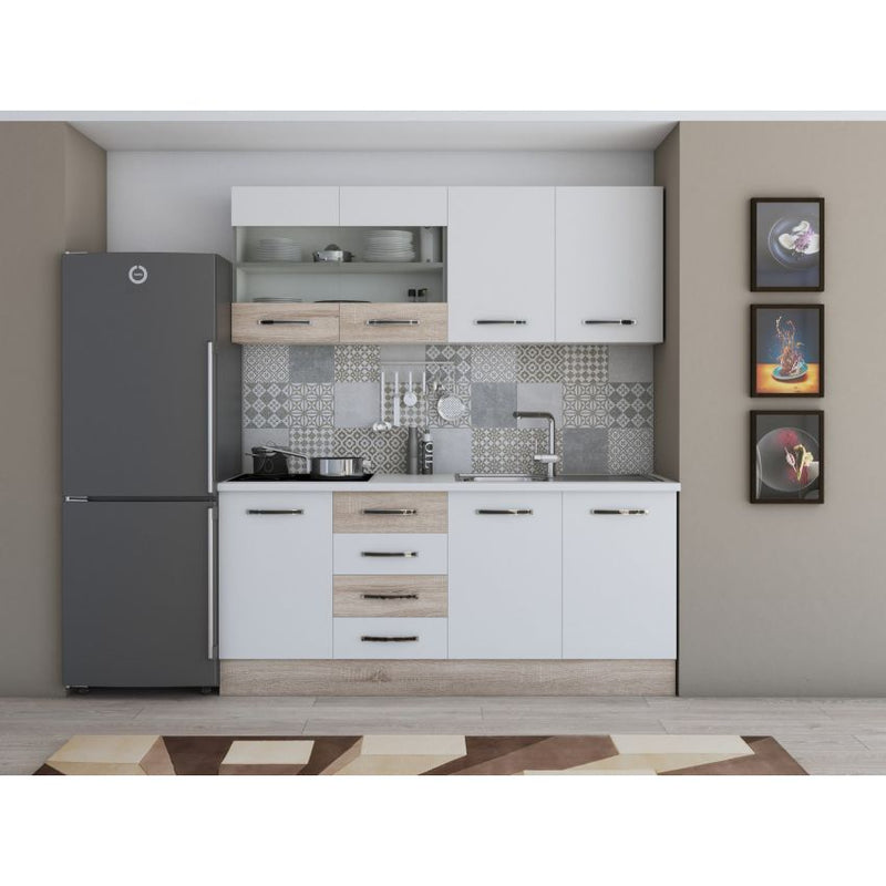 Bucatarie Alfa, 180cm, cu vitrina si blat termic-6