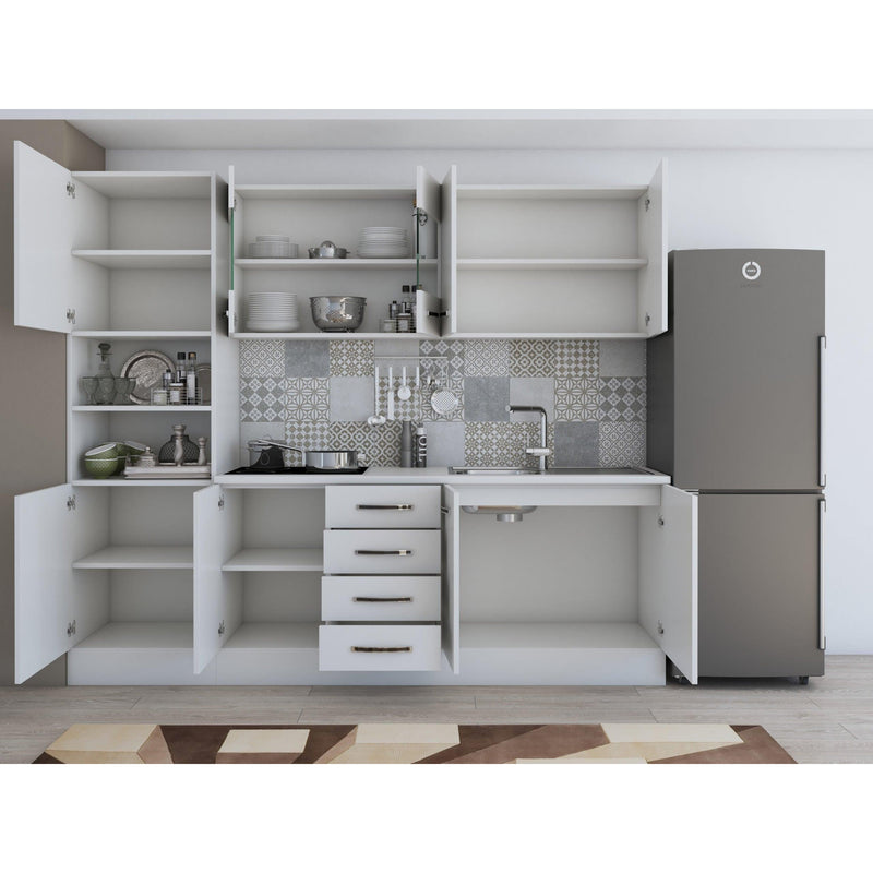 Bucatarie Alfa, 240cm, cu soldat, vitrina si blat termic-2