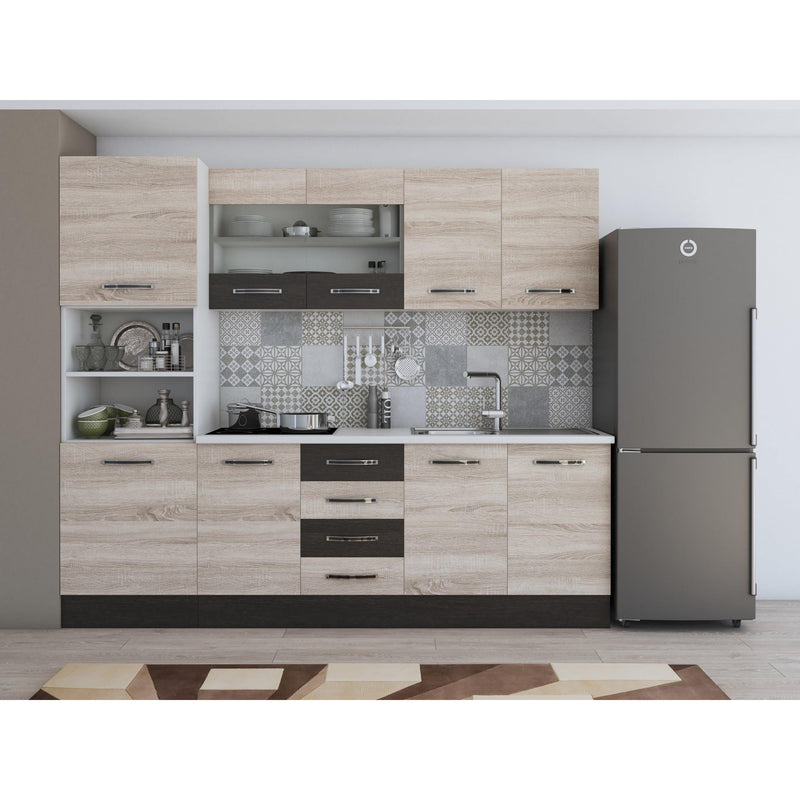 Bucatarie Alfa, 240cm, cu soldat, vitrina si blat termic-10
