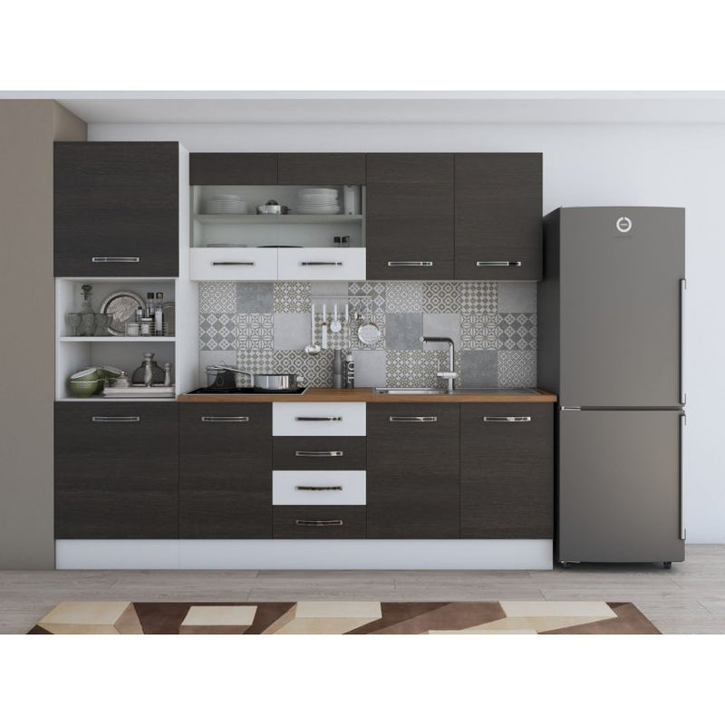 Bucatarie Alfa, 240cm, cu soldat, vitrina si blat termic-50