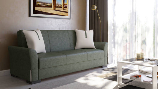 Canapea extensibila cu 3 locuri Mina, Verde/Crem