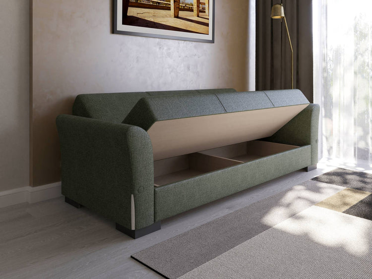 Canapea extensibila cu 3 locuri Mina, Verde/Crem