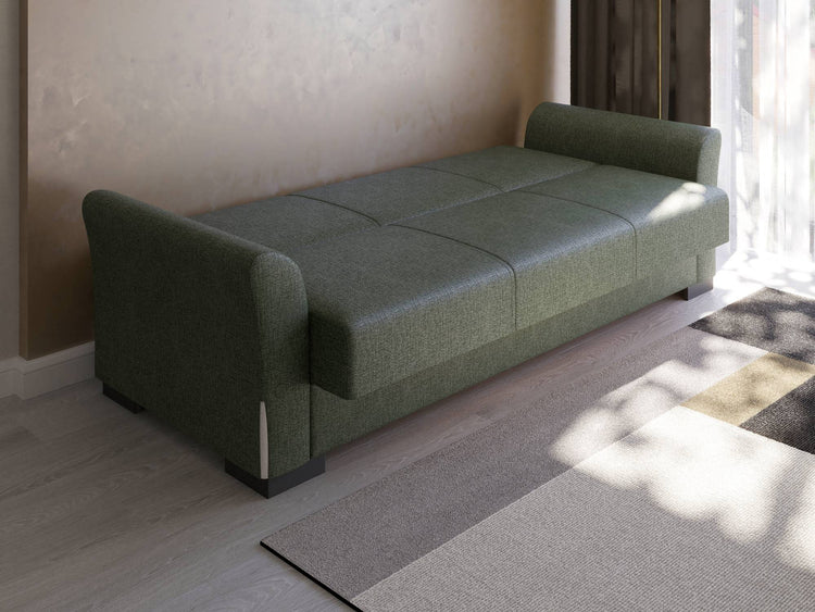 Canapea extensibila cu 3 locuri Mina, Verde/Crem