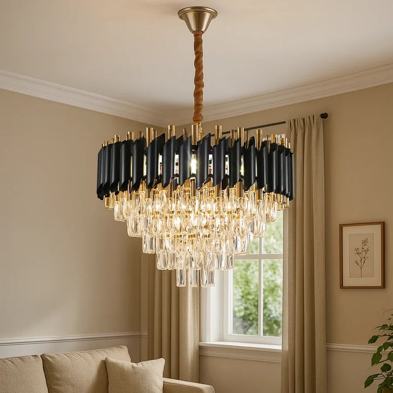Candelabru Cristal VERSAILLES Eleganza 8x E14, Diametru 50cm, Negru, Auriu Lucios, Inaltime Reglabila-1