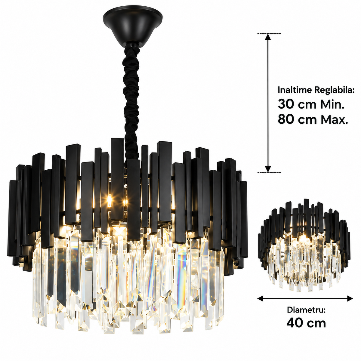 Candelabru Cristal BLOIS Nobile 5xE27, Diametru 40cm, Negru, Inaltime Reglabila-2