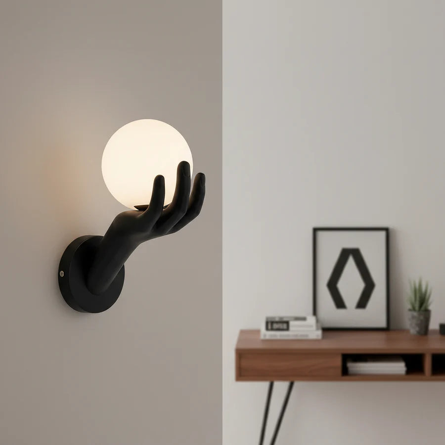 Aplica LED Decorativa MANO, 15x30cm, 1xE27, Sticla si Resina, Negru