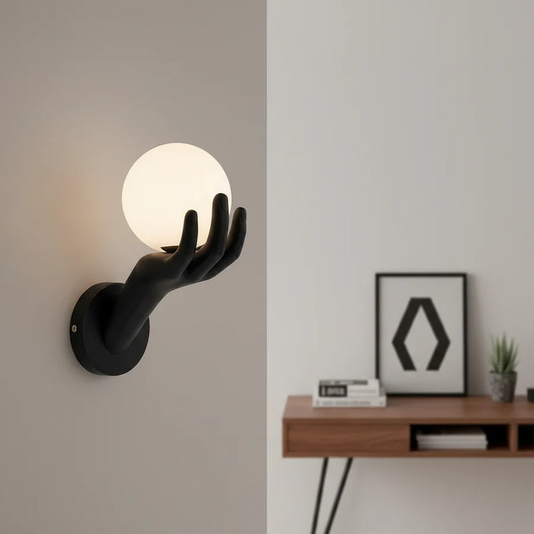 Aplica LED Decorativa MANO, 15x30cm, 1xE27, Sticla si Resina, Negru