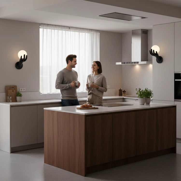 Aplica LED Decorativa MANO, 15x30cm, 1xE27, Sticla si Resina, Negru