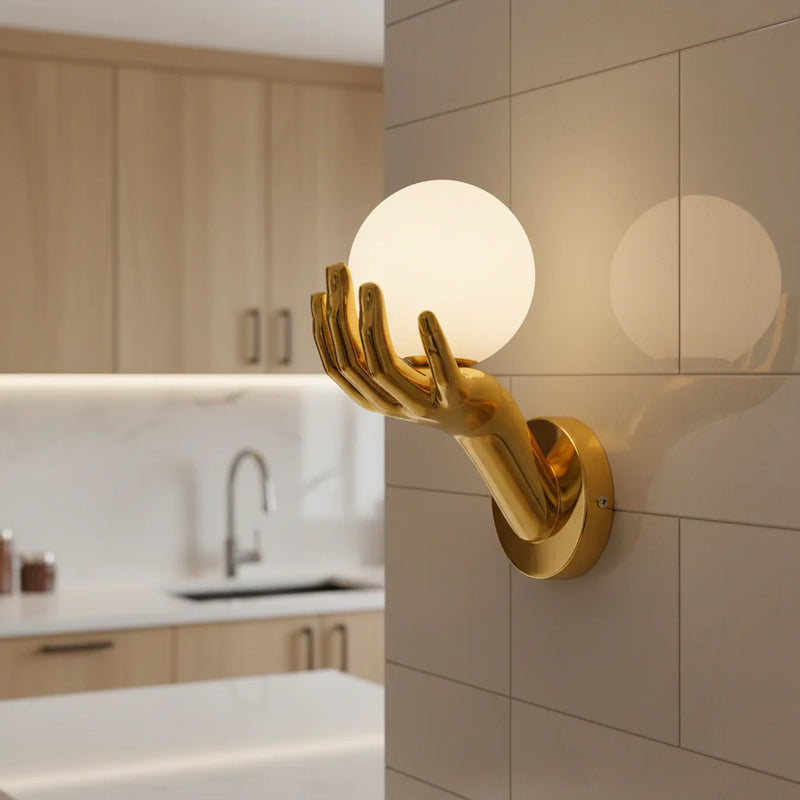 Aplica LED Decorativa MANO, 15x30cm, 1xE27, Sticla si Resina, Auriu-1