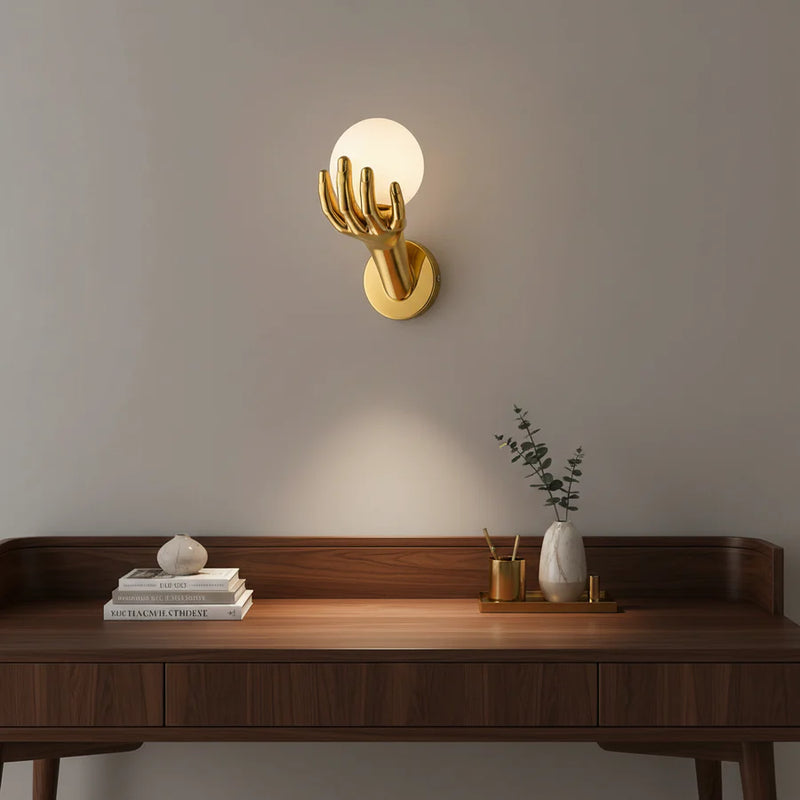 Aplica LED Decorativa MANO, 15x30cm, 1xE27, Sticla si Resina, Auriu-2