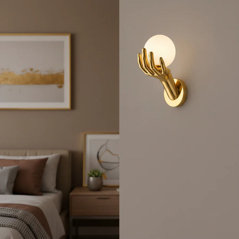 Aplica LED Decorativa MANO, 15x30cm, 1xE27, Sticla si Resina, Auriu-3