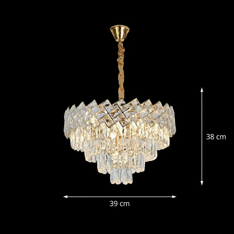 Candelabru Cristal WINDSOR Nobile 5xE14, Diametru 39cm, Auriu Lucios, Inaltime Reglabila
