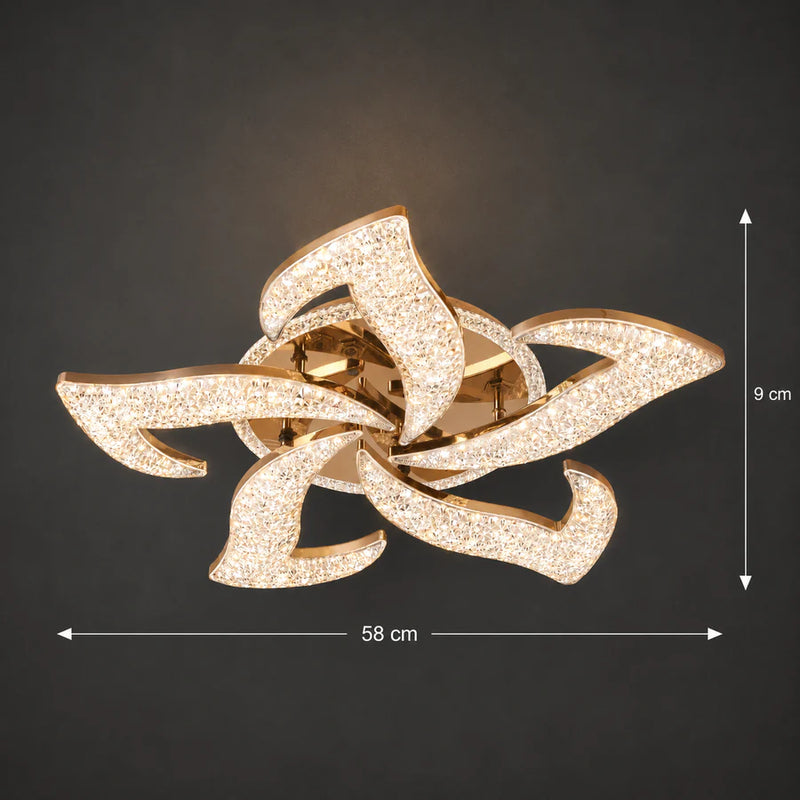 Lustra LED HALESA Magno cu telecomanda si cristal, 66W, 5 Surse, Lumina Rece/Calda/Neutra, Dimabila, Auriu-5