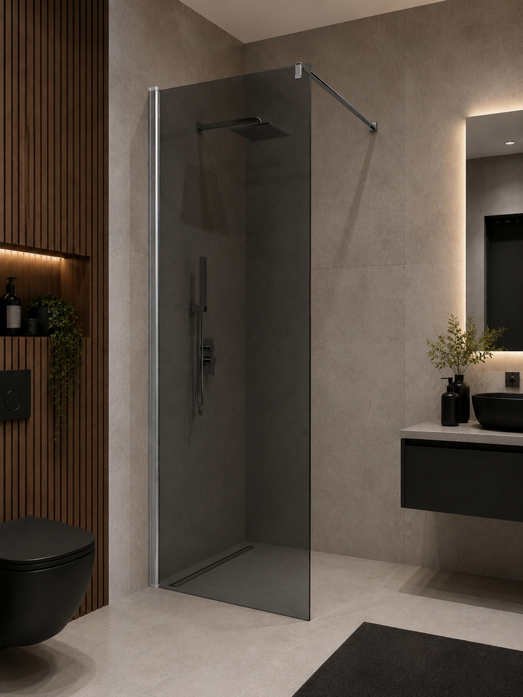 Paravan Dus Walk-In Fumuriu, 70x200 cm, Sticla Securizata 8 mm, Profil Cromat