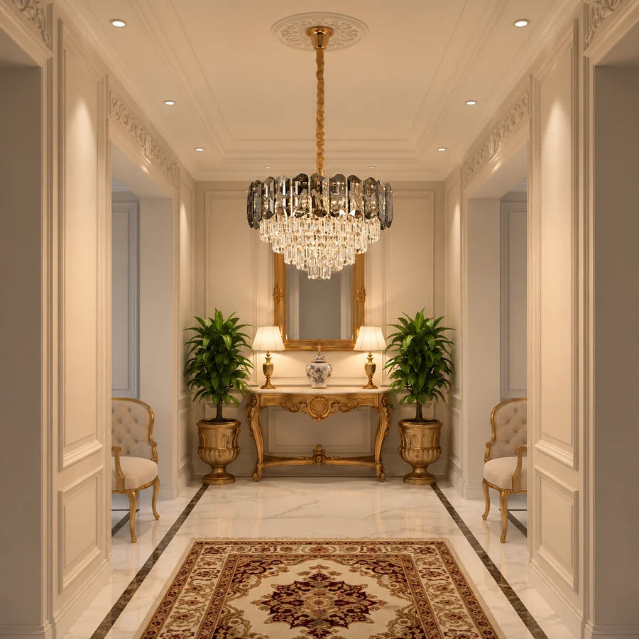 Candelabru Cristal AURUM Petito 3xE14, Diametru 30cm, Inaltime 28cm, Auriu Lucios, Inaltime Reglabila, Design Elegant-2