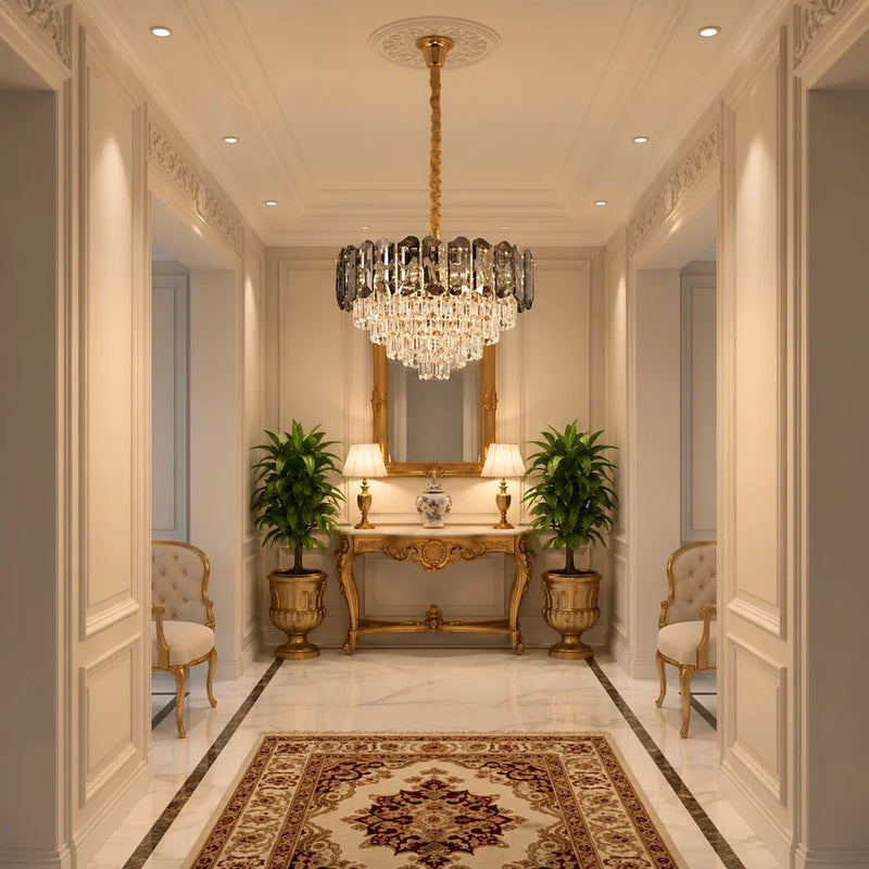 Candelabru Cristal AURUM Petito 3xE14, Diametru 30cm, Inaltime 28cm, Auriu Lucios, Inaltime Reglabila, Design Elegant-2