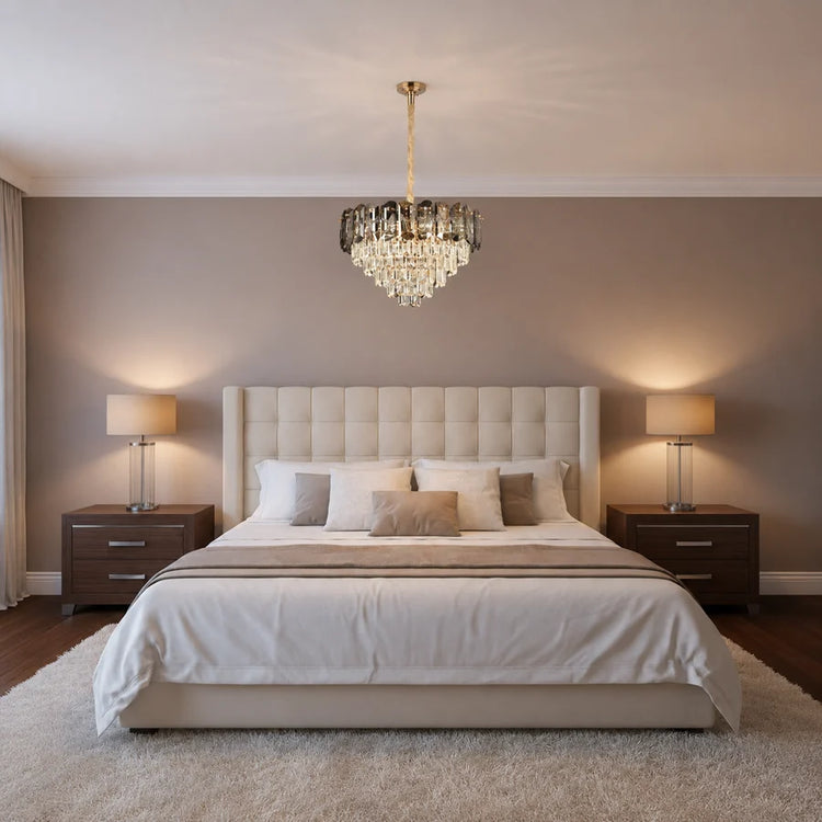 Candelabru Cristal AURUM Nobile 9xE14, Diametru 40cm, Inaltime 30cm, Auriu Lucios, Inaltime Reglabila, Design Elegant