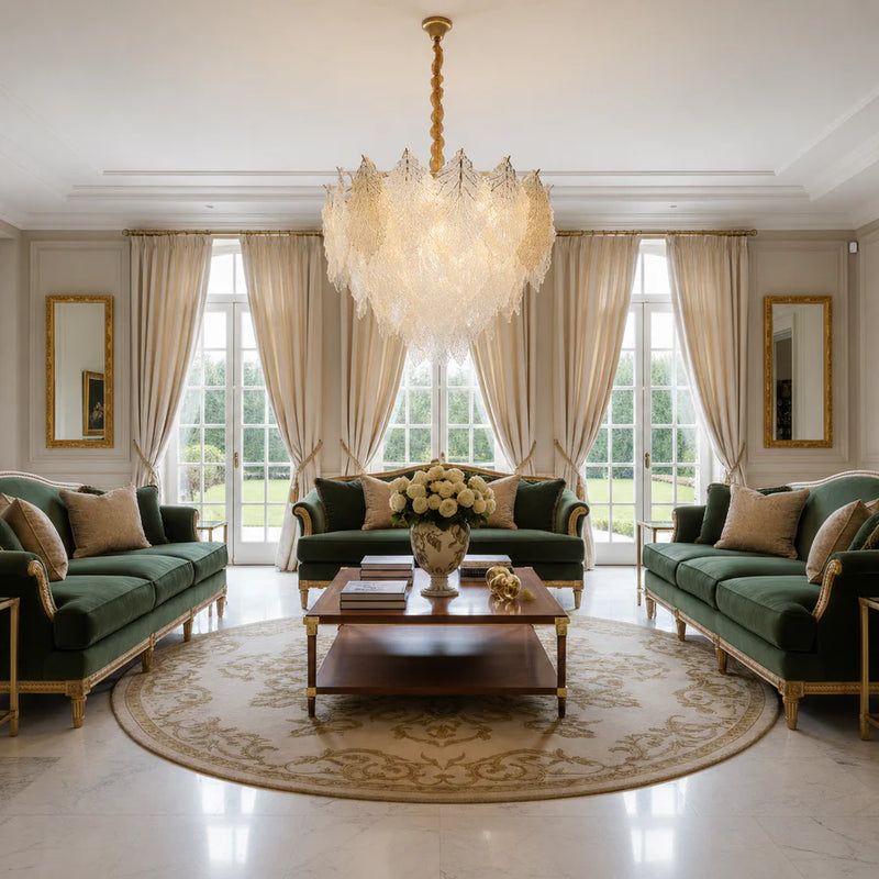 Candelabru Cristal LACE Magno 11xE14, Diametru 60cm, Inaltime 42cm, Auriu Lucios, Inaltime Reglabila, Design Elegant-3