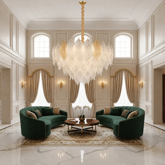 Candelabru Cristal LACE Regalis 21xE14, Diametru 80cm, Inaltime 49cm, Auriu Lucios, Inaltime Reglabila, Design Elegant
