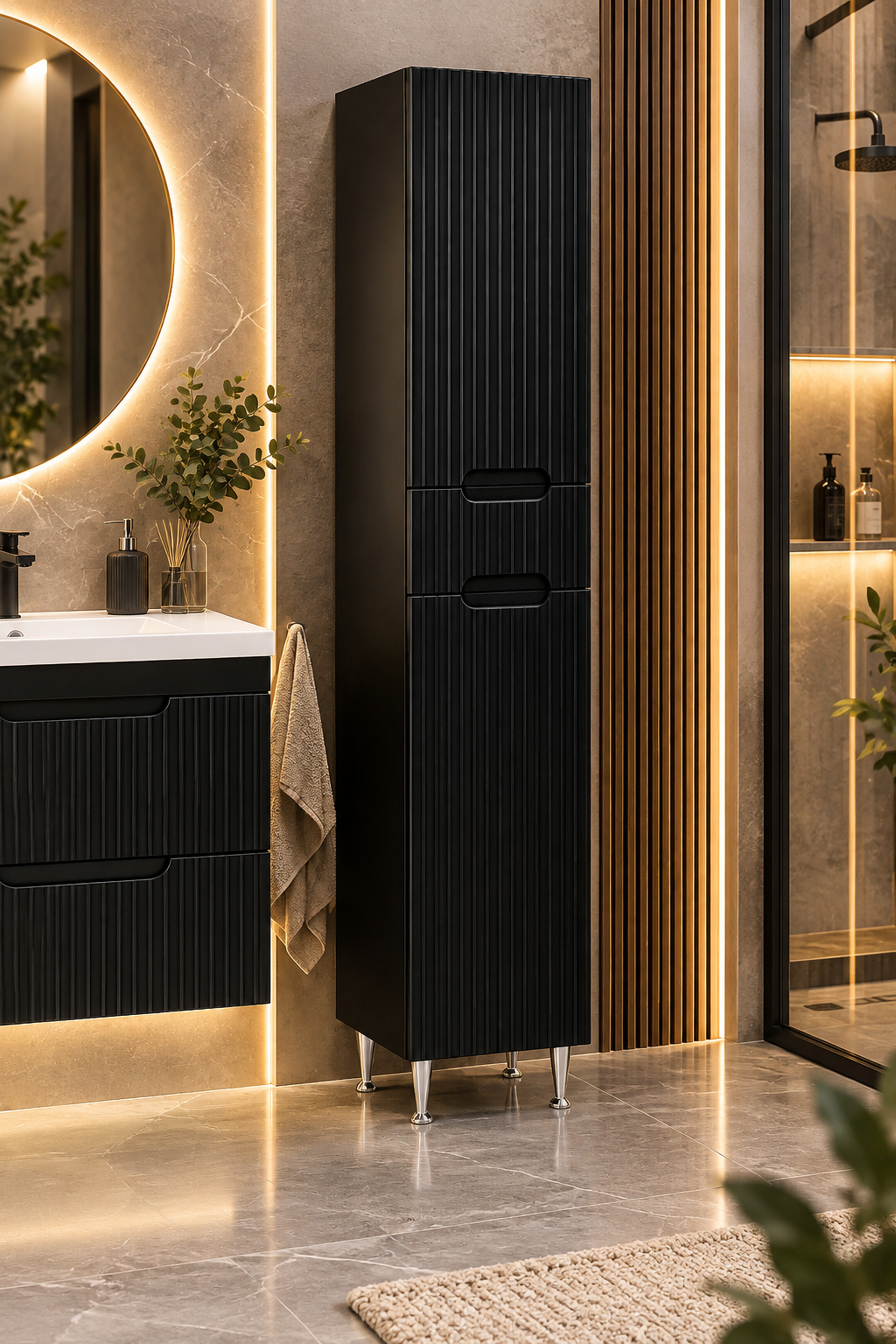 SERIA 033 30 CM - Dulap Baie Inalt MDF Negru