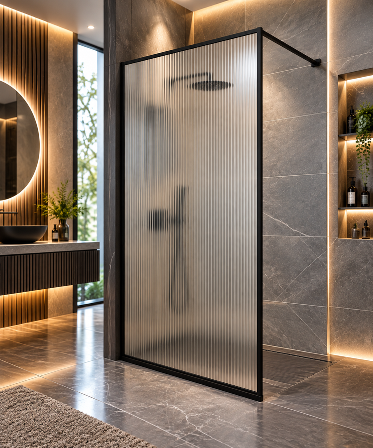 TEMPO - 90X190CM - Paravan dus sticla 8mm, sablata, rama neagra