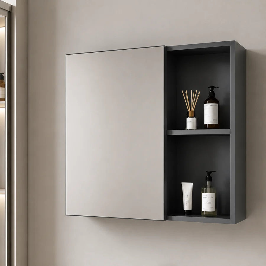 Set Mobilier SIENA pentru Baie ,Dulap Lavoar+Dulap Oglinda 60cm, 2 Piese, Gri si Alb-4