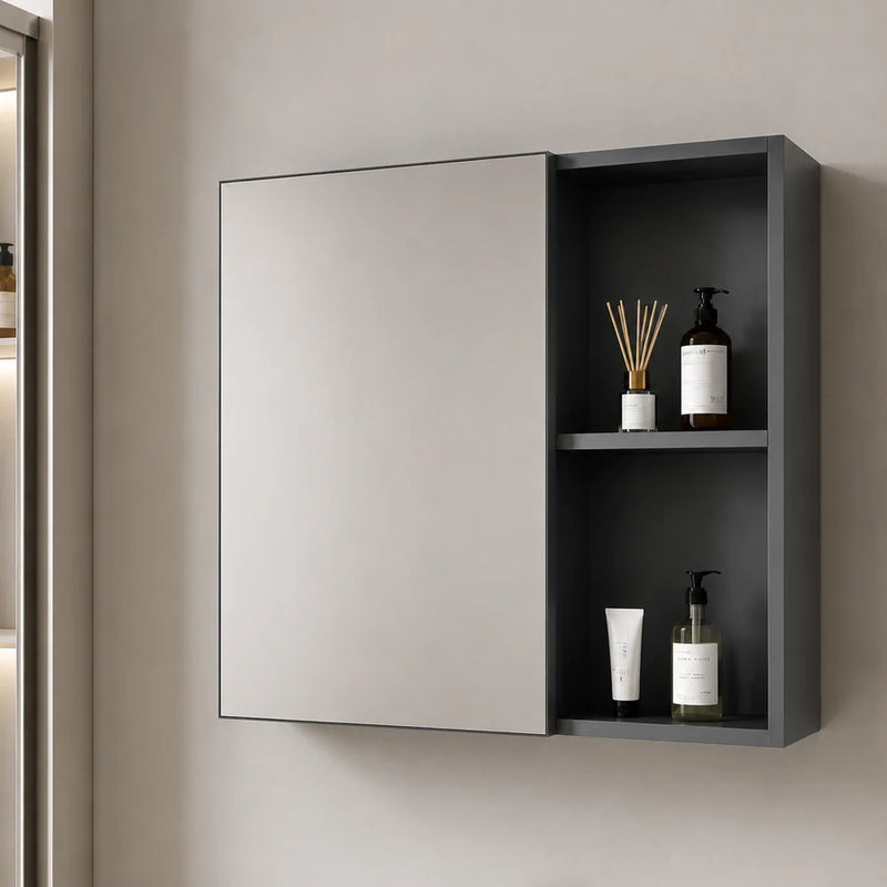 Set Mobilier SIENA pentru Baie ,Dulap Lavoar+Dulap Oglinda 60cm, 2 Piese, Gri si Alb-4