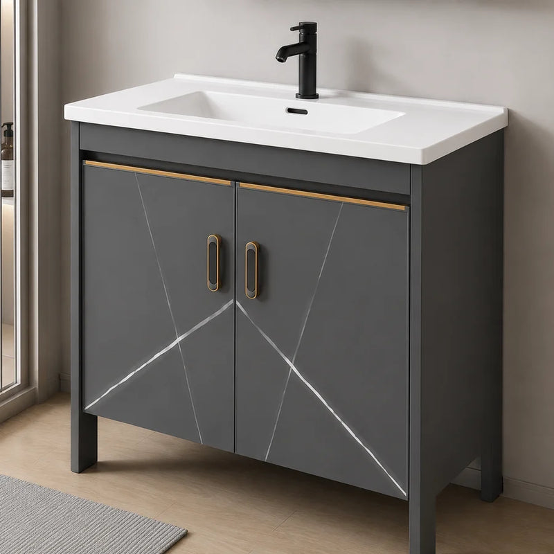 Set Mobilier SIENA pentru Baie ,Dulap Lavoar+Dulap Oglinda 60cm, 2 Piese, Gri si Alb-1
