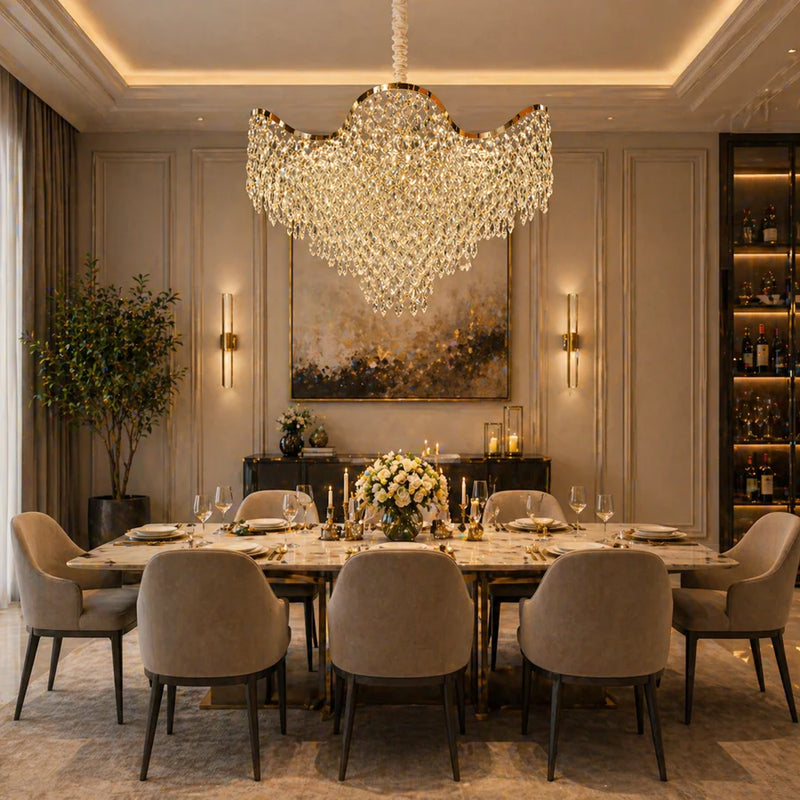 Candelabru Cristal VELOURA Supremo 28xE14, D100 cm, Auriu, Inaltime Reglabila, Metal si Cristal-2