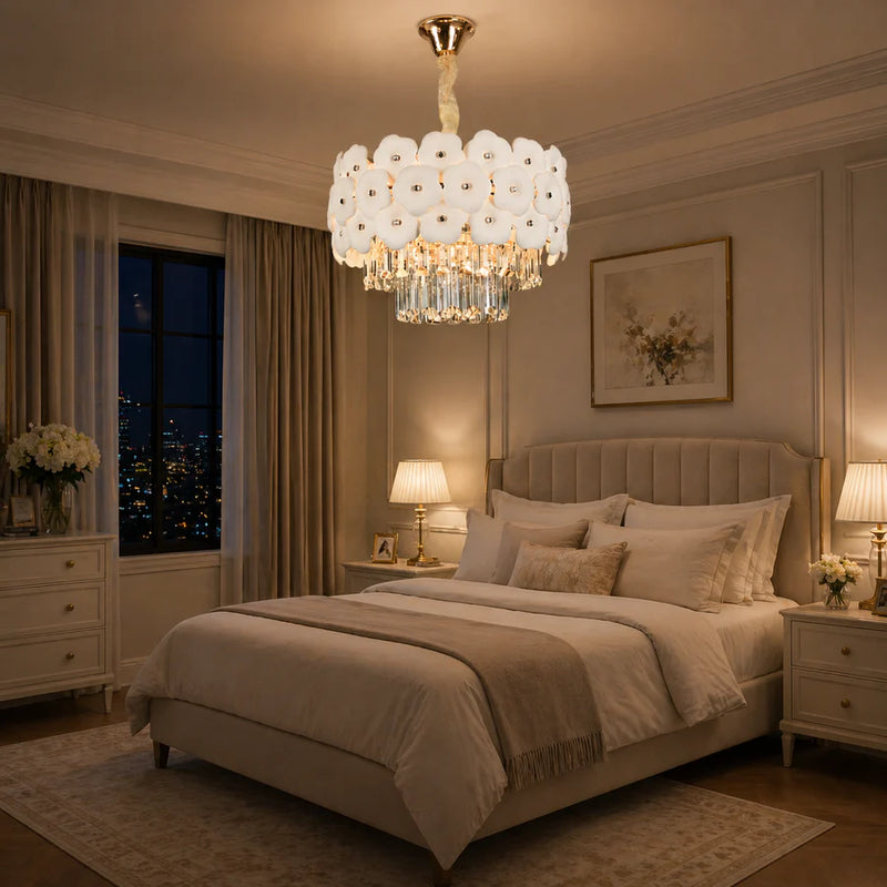 Candelabru Cristal PETAL Nobile 6xE14, D40 cm, Auriu, Inaltime Reglabila, Metal si Cristal-2