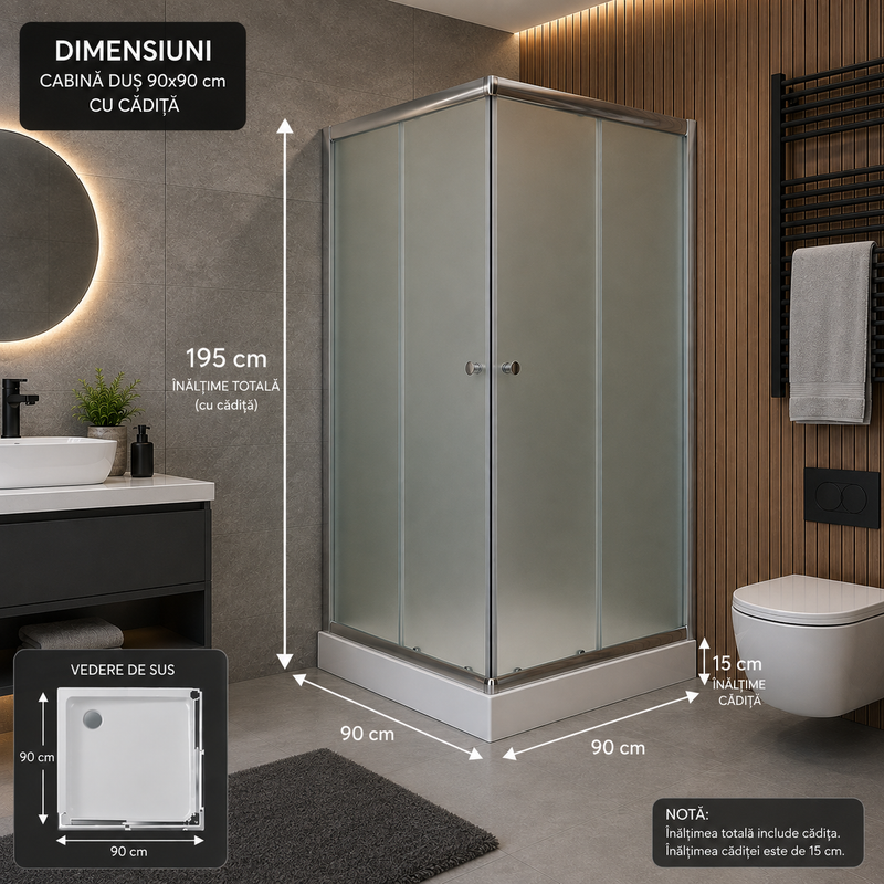 Cabina dus cu cadita patrata 90x90, Sticla mata 90L-2