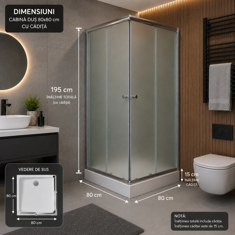 CABINA DUS 80X80 PATRATA, 80L