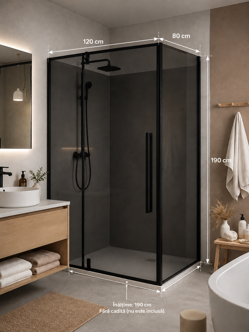 Cabina Dus Sticla 6mm, Fumuriu, 80x120x190cm-3