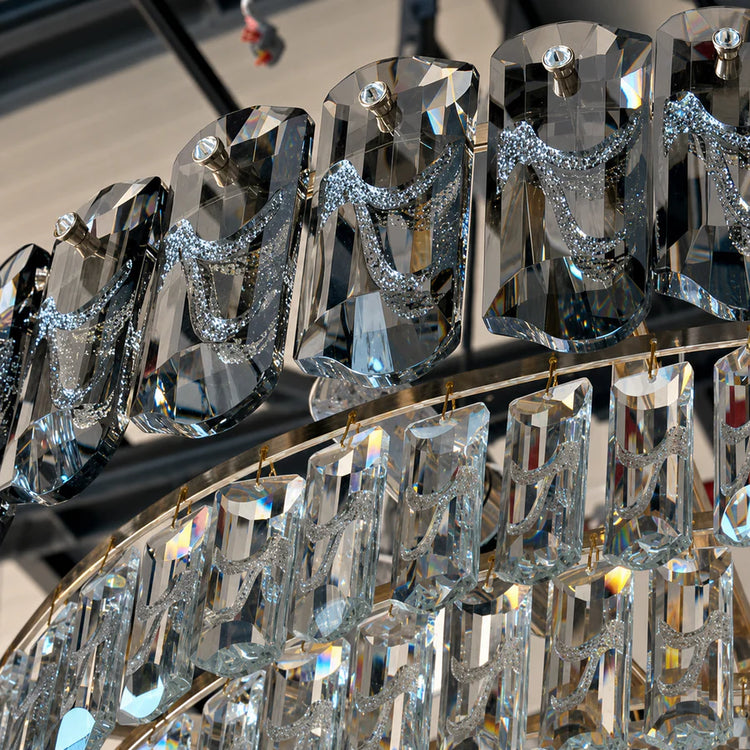 Candelabru Cristal AURUM Nobile 9xE14, Diametru 40cm, Inaltime 30cm, Auriu Lucios, Inaltime Reglabila, Design Elegant
