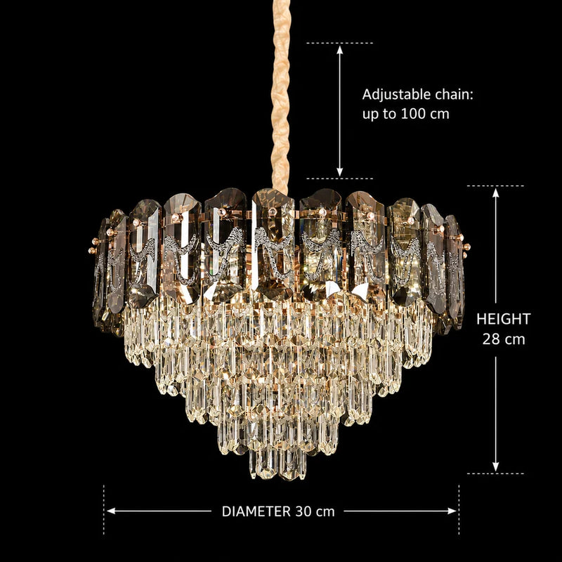 Candelabru Cristal AURUM Petito 3xE14, Diametru 30cm, Inaltime 28cm, Auriu Lucios, Inaltime Reglabila, Design Elegant-7
