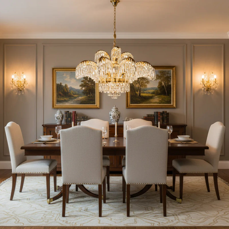 Candelabru Cristal PALACE Imperio, 15 brate, 22xG9, D98cm, Auriu Lucios, Inaltime Reglabila, Metal si Cristal-2
