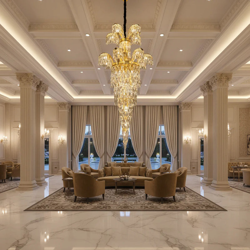 Candelabru Cristal PALACE Regalis, 13 brate, 29xG9, D80cm, Auriu Lucios, Inaltime Reglabila, Metal si Cristal-3